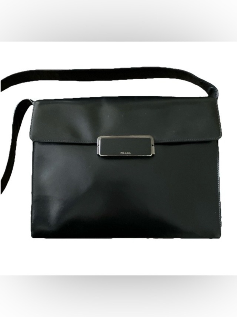 PRADA Vitelli Borsa Pelle Leather Shoulder Bag Black Cross Body Italy Purse Luxe